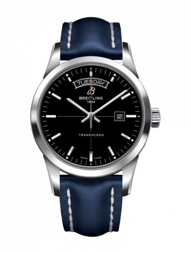 Transocean Day & Date Stainless Steel / Black / Calf / Folding