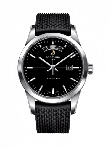 Transocean Day & Date Stainless Steel / Black / Rubber / Pin