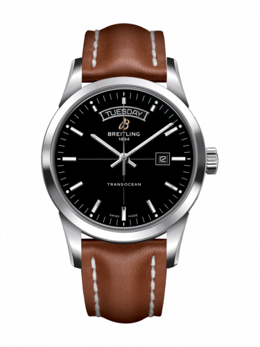 Transocean Day & Date Stainless Steel / Black / Calf / Pin