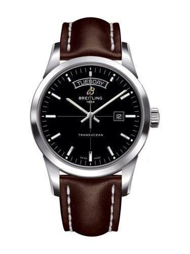 Transocean Day & Date Stainless Steel / Black / Calf / Pin
