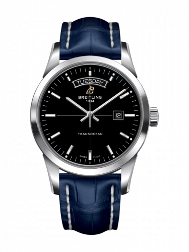 Transocean Day & Date Stainless Steel / Black / Croco / Pin