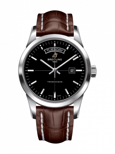 Transocean Day & Date Stainless Steel / Black / Croco / Folding