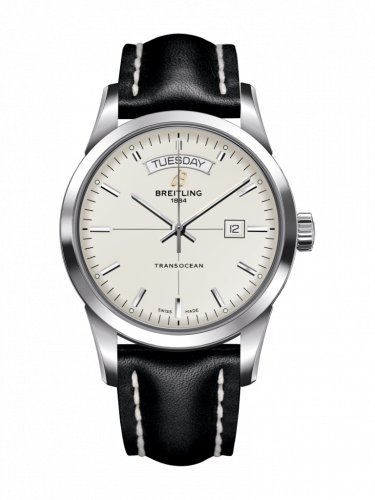 Transocean Day & Date Stainless Steel / Silver / Calf / Pin
