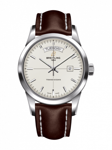 Transocean Day & Date Stainless Steel / Silver / Calf / Folding