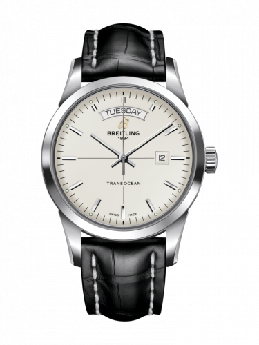 Transocean Day & Date Stainless Steel / Silver / Croco / Pin