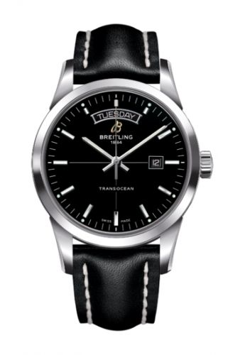 Transocean Day & Date Stainless Steel / Black / Calf / Pin