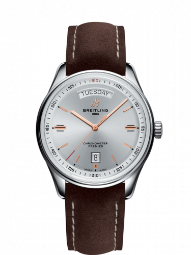 Premier Automatic Day & Date 40 Stainless Steel / Silver / Nubuck Brown / Tang