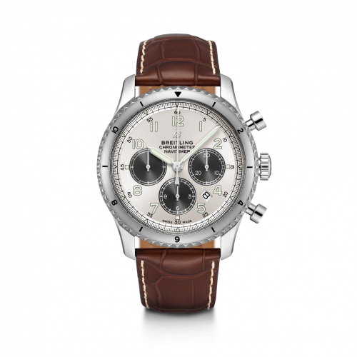 Aviator 8 B01 Chronograph 43 Stainless Steel / Silver / Brown Croco