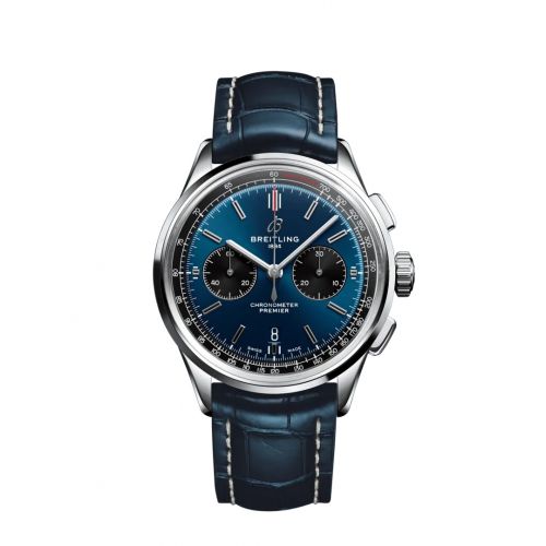 Premier B01 Chronograph 42 Stainless Steel / Blue / Croco / Folding