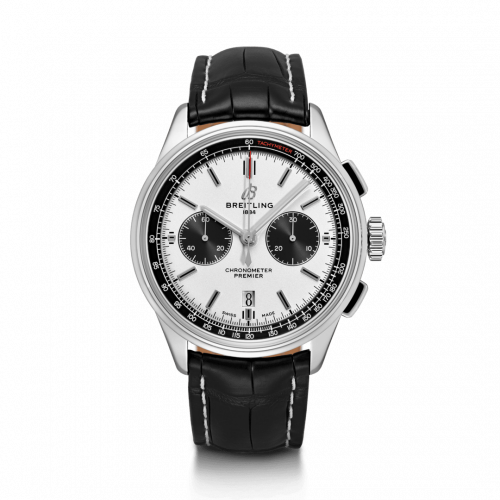 Premier B01 Chronograph 42 Stainless Steel / Silver / Croco / Folding