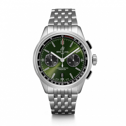 Premier B01 Chronograph 42 Bentley Stainless Steel / Green / Calf / Bracelet