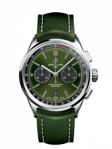 Premier B01 Chronograph 42 Bentley Stainless Steel / Green / Calf / Folding