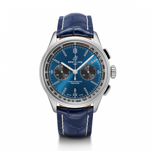 Premier B01 Chronograph 42 Stainless Steel / Blue / Croco / Pin