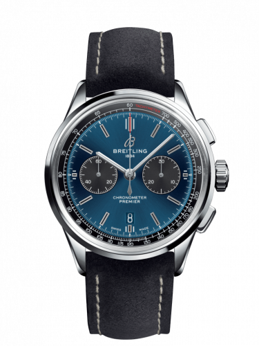 Premier B01 Chronograph 42 Stainless Steel / Blue / Anthracite Nubuck / Folding