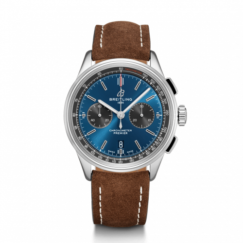 Premier B01 Chronograph 42 Stainless Steel / Blue / Brown Nubuck / Pin