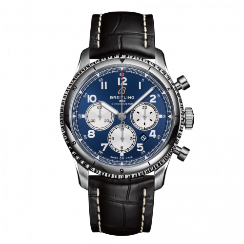Aviator 8 B01 Chronograph 43 Stainless Steel / Blue / Croco / Pin