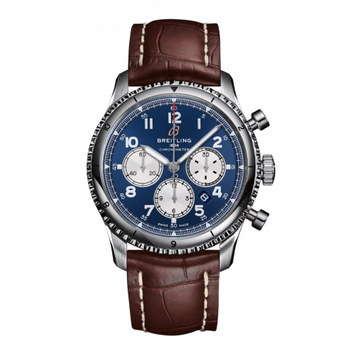 Aviator 8 B01 Chronograph 43 Stainless Steel / Blue / Croco / Pin