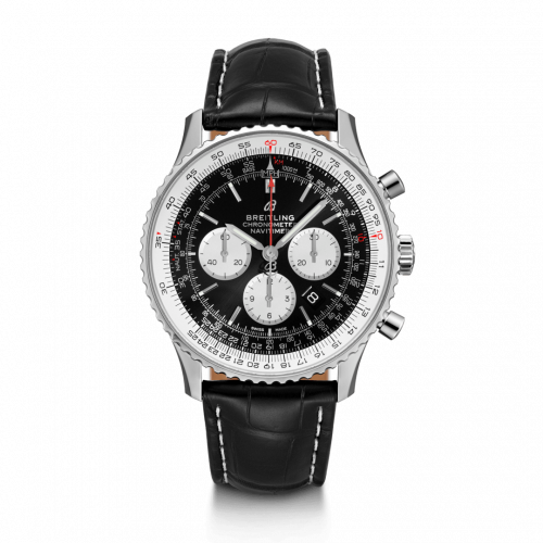 Navitimer 1 B01 Chronograph 46 Stainless Steel / Black / Croco / Folding