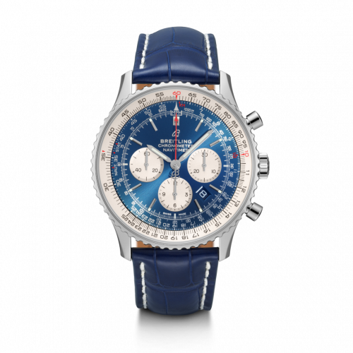 Navitimer 1 B01 Chronograph 46 Stainless Steel / Aurora Blue / Croco / Folding