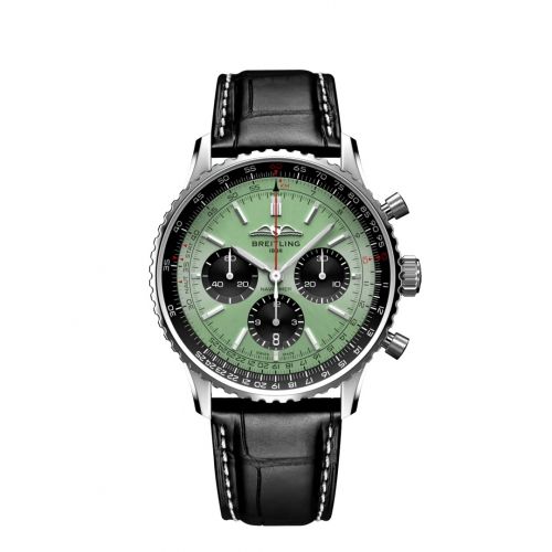 Navitimer  B01 Chronograph 43 Stainless Steel / Mint Green / Alligator - Folding