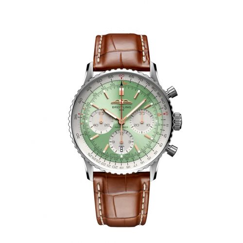 Navitimer B01 Chronograph 41 Stainless Steel / Mint Green / Alligator - Folding