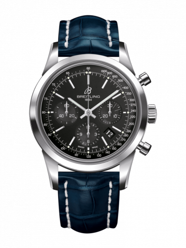 Transocean Chronograph Stainless Steel / Black / Croco / Folding