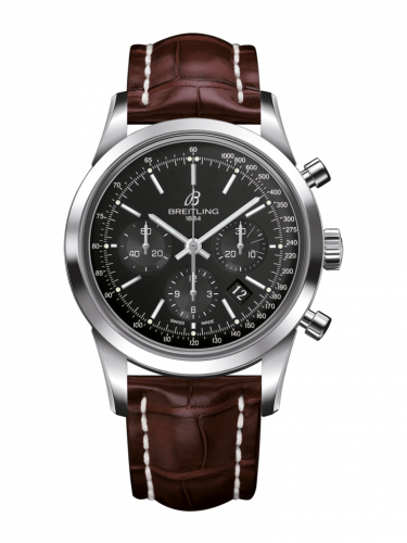 Transocean Chronograph Stainless Steel / Black / Croco / Pin