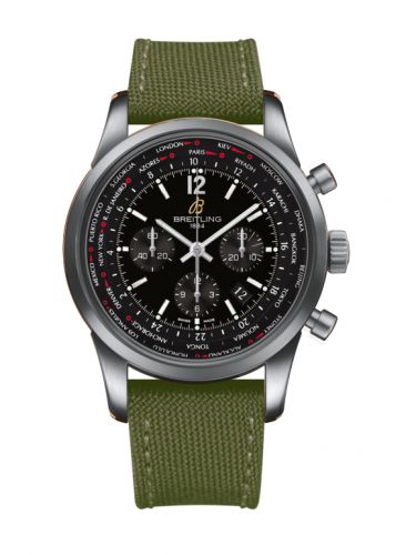 Transocean Chronograph Unitime Pilot Stainless Steel / Black / Military