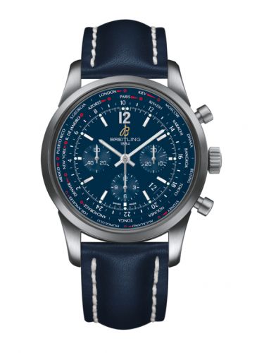 Transocean Chronograph Unitime Pilot Stainless Steel / Blue / Calf