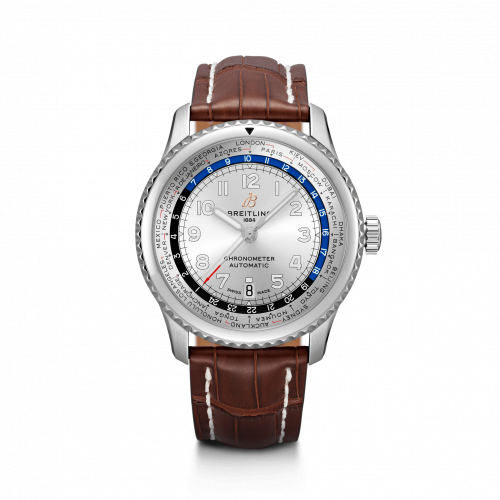 Navitimer 8 B35 Automatic Unitime 43 Stainless Steel / Silver / Brown Croco / Pin
