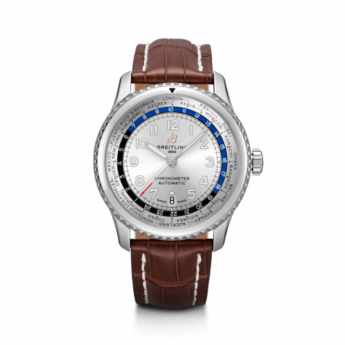 Navitimer 8 B35 Automatic Unitime 43 Stainless Steel / Silver / Brown Croco / Folding