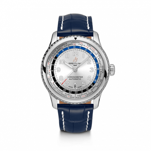 Navitimer 8 B35 Automatic Unitime 43 Stainless Steel / Silver / Blue Croco / Folding