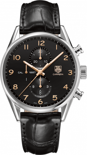 Carrera Calibre 1887 43 Stainless Steel / Black / Alligator