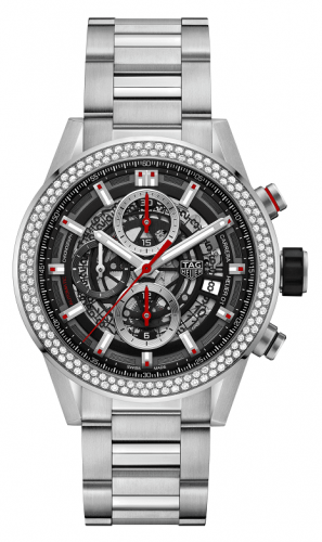 Carrerra Calibre Heuer 01 43 Stainless Steel / Diamond / Skeleton / Bracelet