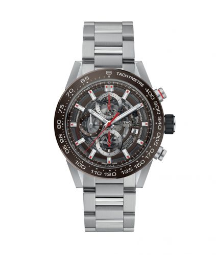 Carrera Calibre Heuer 01 43 Stainless Steel / Brown Ceramic / Skeleton / Bracelet