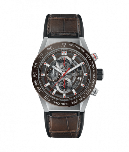 Carrera Calibre Heuer 01 43 Stainless Steel / Brown Ceramic / Alligator