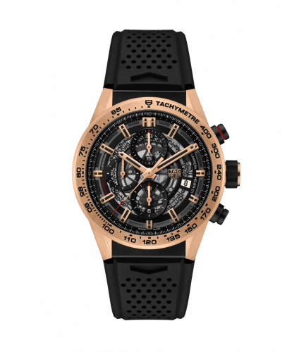 Carrera Calibre Heuer 01 43 Rose Gold / Skeleton / Rubber