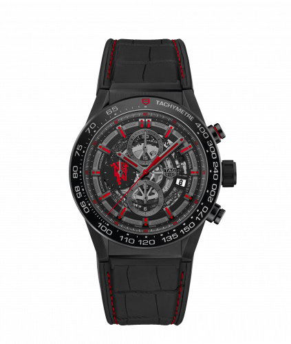 Carrera Calibre Heuer 01 45 Stainless Steel / Skeleton / Alligator / Manchester United