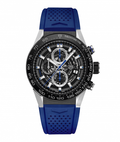 Carrera Calibre Heuer 01 45 Stainless Steel / Skeleton / Rubber /  Blue Touch