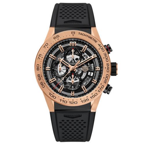 Carrera Calibre Heuer 01 45 Rose Gold / Skeleton / Rubber