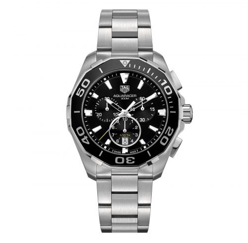 Aquaracer 300M Quartz Chronograph 43 Stainless Steel / Black / Bracelet