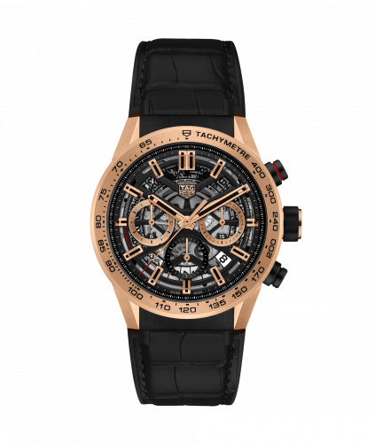 Carrera Calibre Heuer 02 43 Rose Gold / Skeleton / Alligator