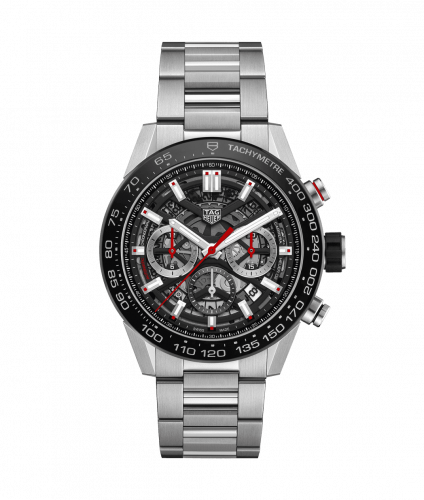 Carrera Calibre Heuer 02 45 Stainless Steel / Black Ceramic / Skeleton / Bracelet