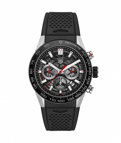 Carrera Calibre Heuer 02 45 Stainless Steel / Black Ceramic / Skeleton / Rubber