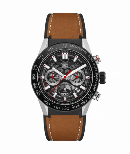 Carrera Calibre Heuer 02 45 Stainless Steel / Black Ceramic / Skeleton / Calf