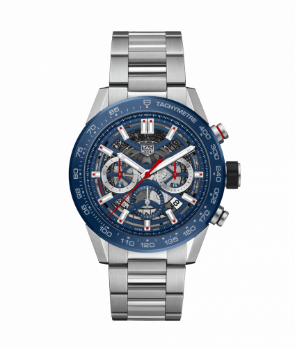 Carrera Calibre Heuer 02 45 Stainless Steel / Blue Ceramic / Skeleton / Bracelet