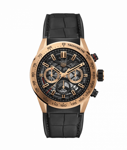 Carrera Calibre Heuer 02 45 Rose Gold / Skeleton / Alligator