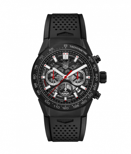 Carrera Calibre Heuer 02 45 Black Ceramic / Skeleton / Rubber