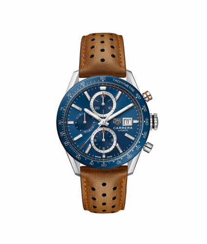 Carrera Calibre 16 41 Stainless Steel / Blue / Calf