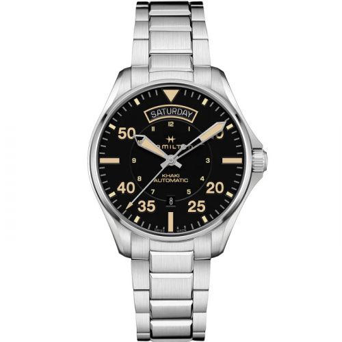 Khaki Pilot Day Date Stainless Steel / Black / Bracelet
